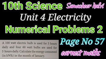 10th Science Numerical Problems 2 Page No 57 Unit 4 Electricity Samacheer kalvi earnest maths