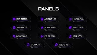Minimalistic Twitch Panels Pack // Purple Twitch Panels Template