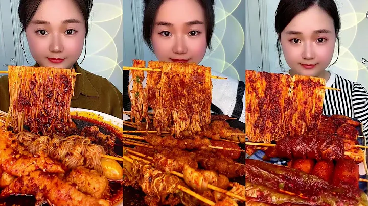 ASMR MUKBANG, eating enoki mushroom spicy special with meatballs yummy MUKBANG