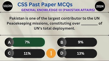 CSS Past Paper MCQs 2024 of General Knowledge-III (Pakistan Affairs) with Answers for CSS Aspirants