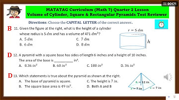 MATATAG GRADE 7 Q2 MATHEMATICS👉Multiple Choice Test Reviewer for Volumes of Cylinders and Pyramids