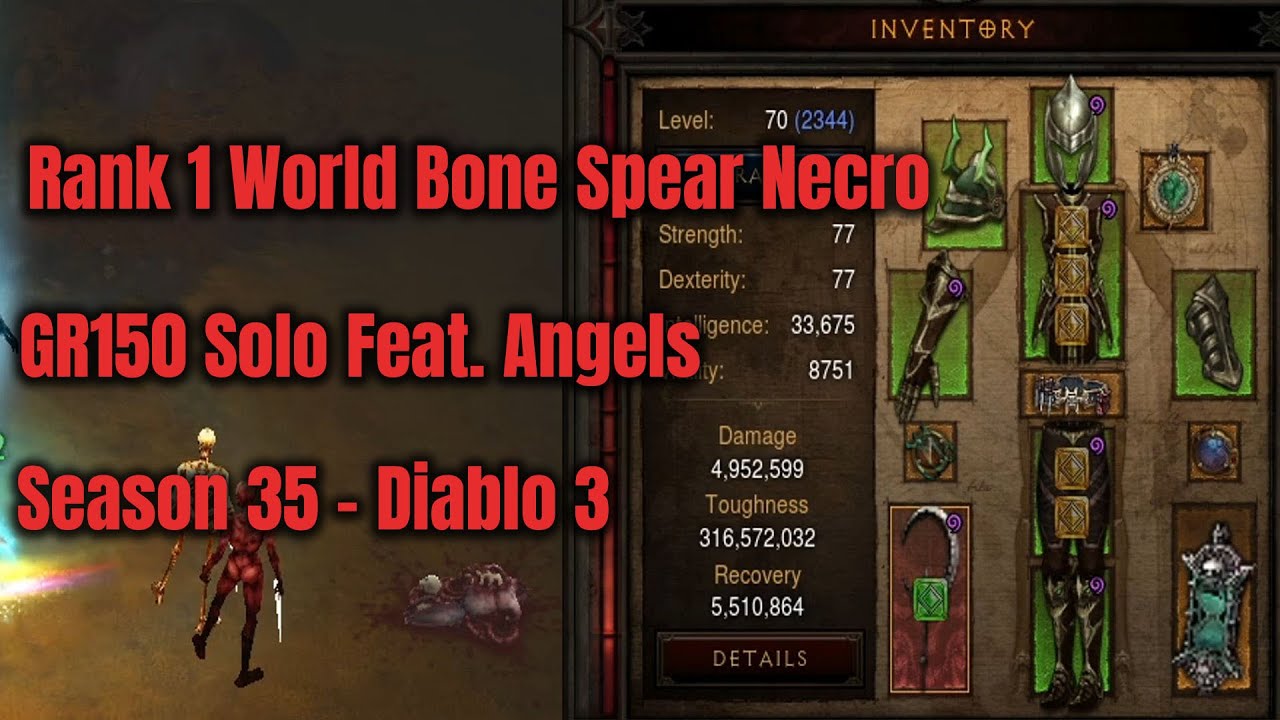 Season 35 Rank 1 World Bone Spear Necromancer GR150 Solo - Diablo 3
