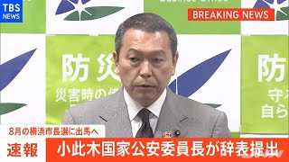【速報】小此木国家公安委員長が辞表提出 ８月の横浜市長選に出馬へ