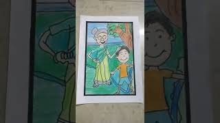 Drawing Of Grandmother With His Grandson Use Oil Pastels Dadi -Pota