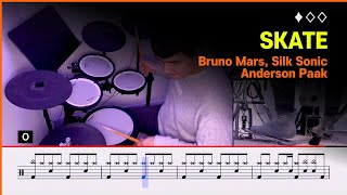 [Master] Skate - Bruno Mars, Anderson  Paak, Silk Sonic (♦︎♢♢) Pop Drum Cover with Sheet Music