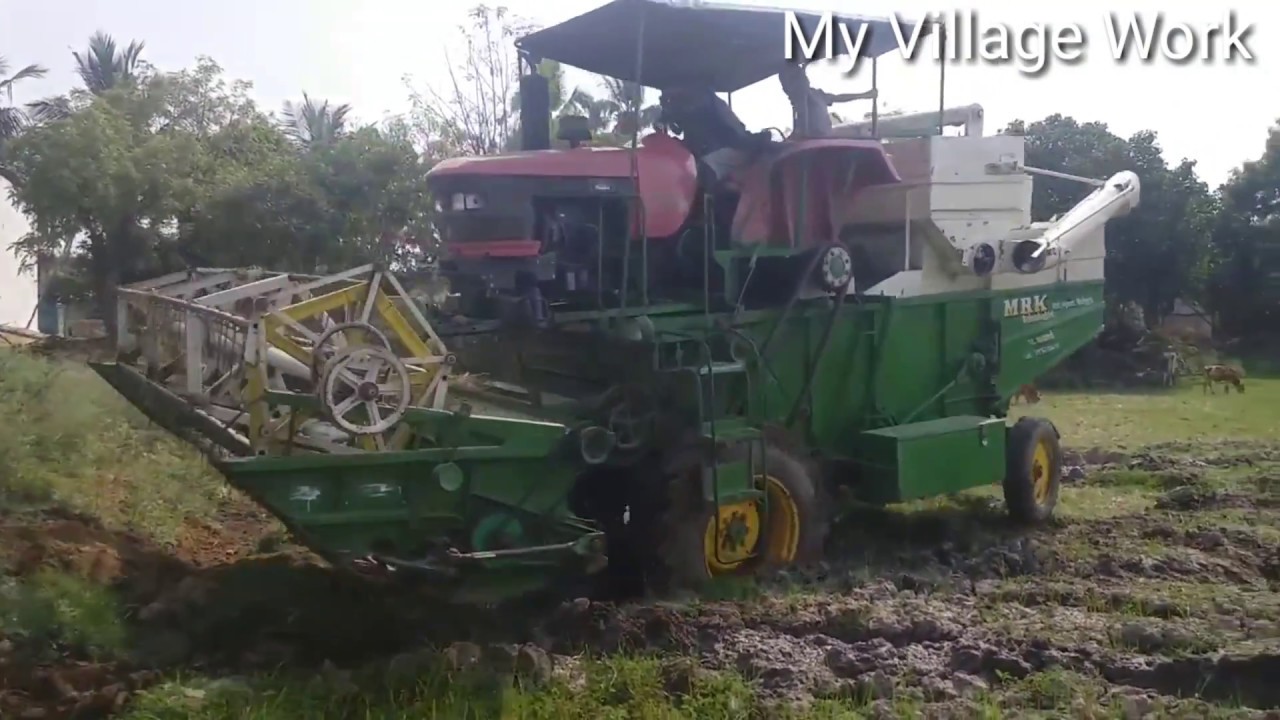 Paddy Harvester stuck in mud | my village work - YouTube