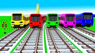 【踏切アニメ】あぶない電車 MS PACMAN Vs 5 TRAIN Colors Crossing 🚦 Fumikiri 3D Railroad Crossing Animation #train