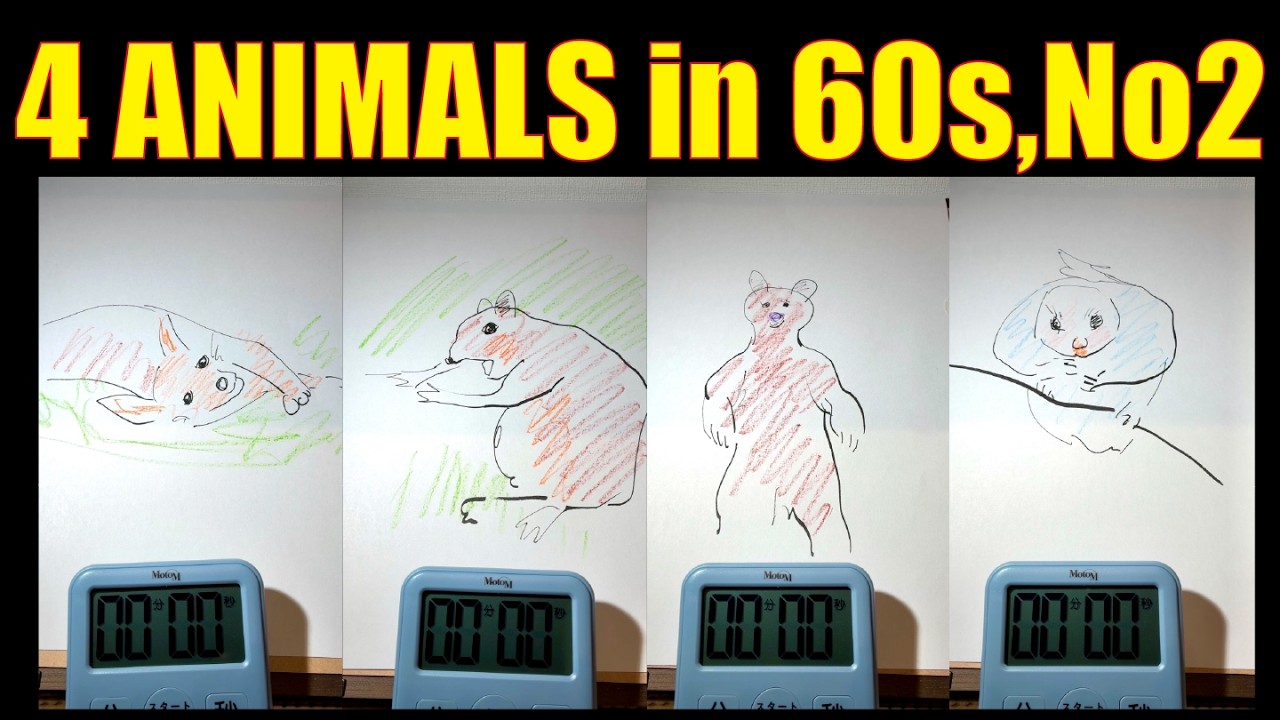 🎧 ASMR Drawing Animals in 60s | Satisfying Pen & Crayon Sounds (No Talking)