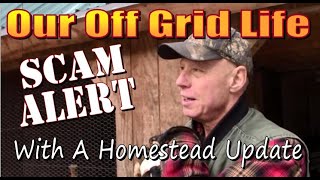 Our Off Grid Life.  SCAM ALERT and Quick Update From Our Homestead To Yours.  Cabin Life Vlog #143