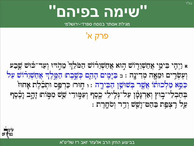 Megillah of Esther Sefaradi Yerushalmi Purim Sepharadic Chapter 1 Summary class=