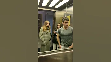American bodybuilder big dik prank with girls in lift