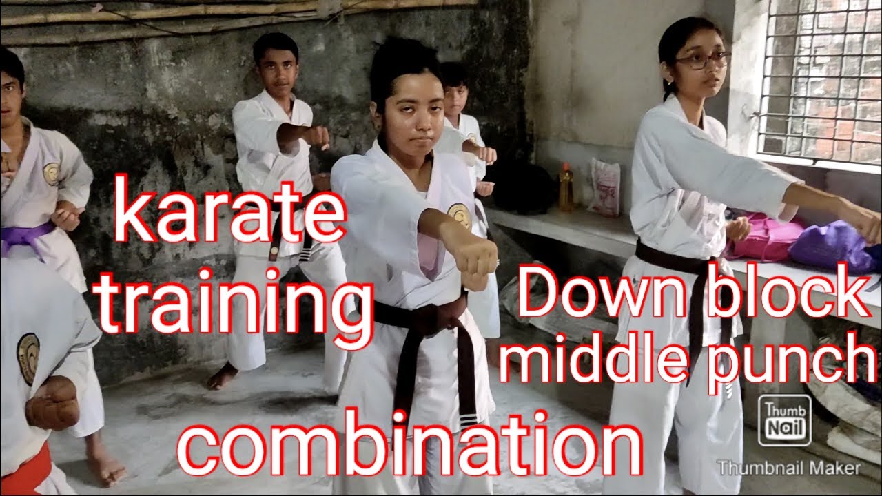karate training for self defense block & punch combination
