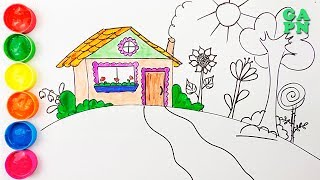 Cómo dibujar la casa | Aprender los colores en espanol | Dibujo y colorear  la casa para niños