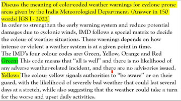 Discuss the meaning of color coded weather warnings for cyclone prone areas given by the IMD