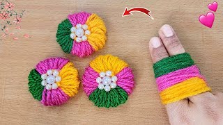 Super Easy Woolen Flower Making Trick with Finger - Hand Embroidery Amazing Flower Design