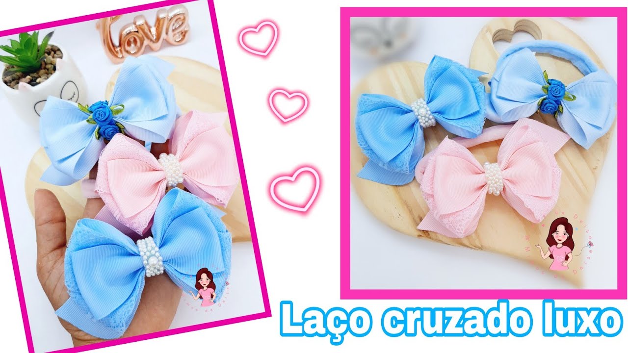 Laço cruzado luxo para iniciantes 🎀 Diy ribbon bow hair 