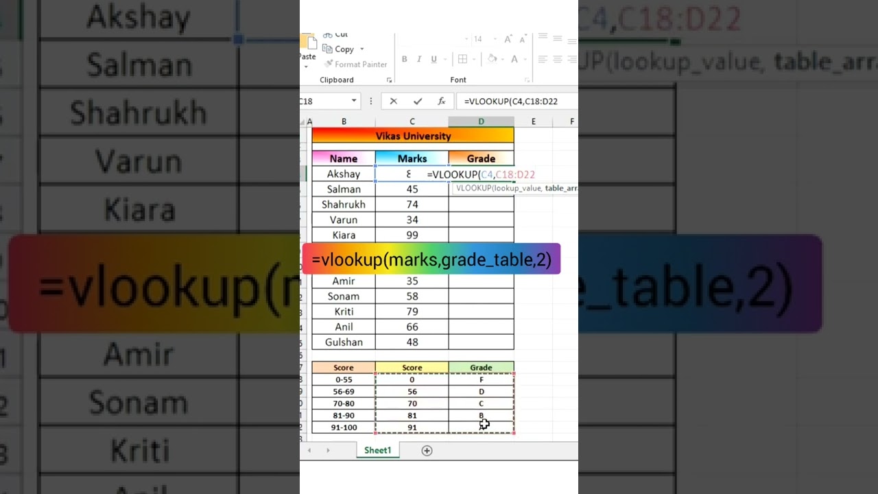 Prepare Exam Grade Sheet In Just 5 Seconds Vlookup Formula shorts Prepare Exam Grade Sheet In Just 5 Seconds Vlookup Formula shorts
