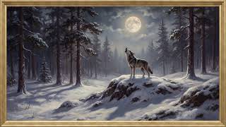 Wolf Moonlit Winter Forest | Framed Art TV Wallpaper 4K | Oil Painting | 2 Hours screenshot 5