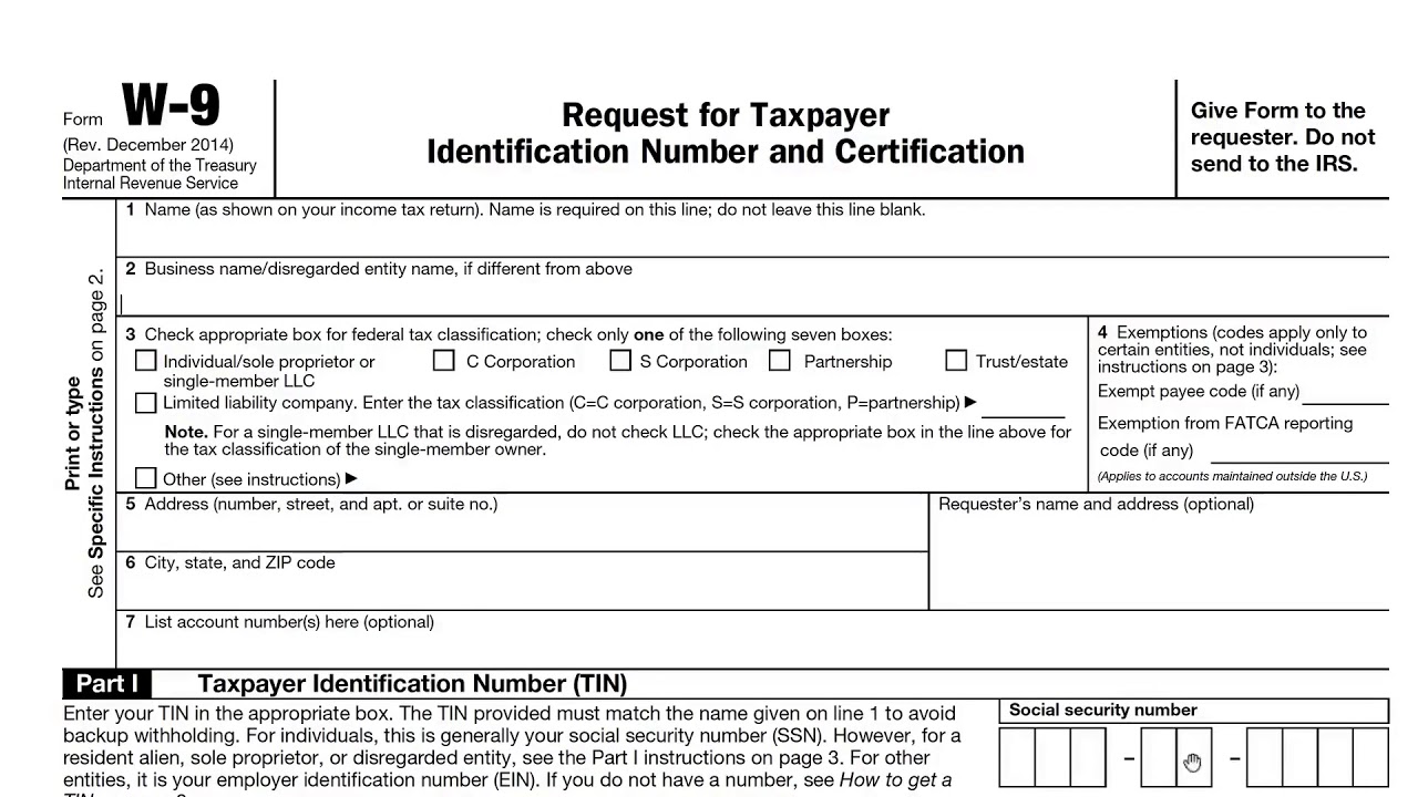 Irs W9 Form Step By Step Tutorial How To Fill Out W9 Tax Youtube