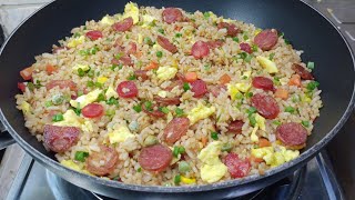 RESTAURANT STYLE CHINESE SAUSAGE FRIED RICE! SIMPLE, EASY AND FLAVORFUL RECIPE!