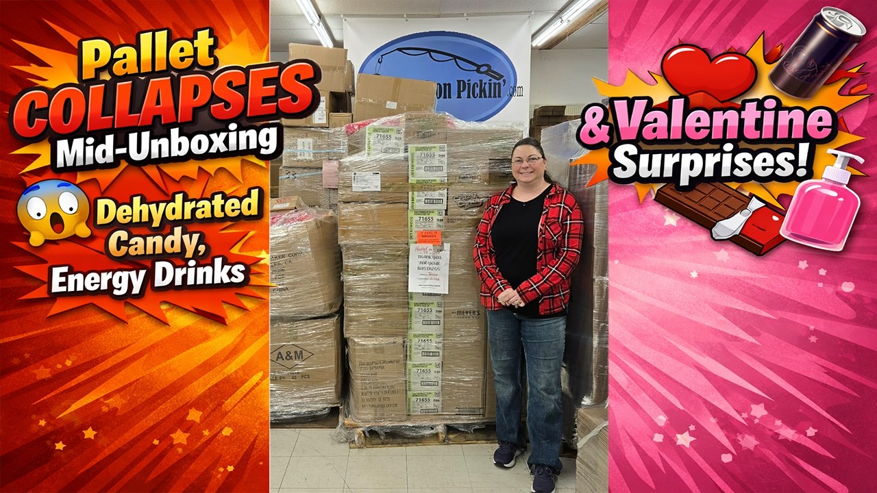 Pallet COLLAPSES Mid-Unboxing 😱 Dehydrated Candy, Energy Drinks & Valentine Surprises!