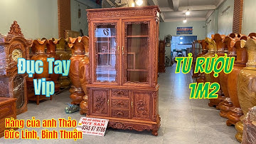 Tủ Rượu Trang Trí 1m2 Gỗ Hương Đá Đục Tay Ván dày 3cm. Hàng bán về Đức Linh, Bình Thuận
