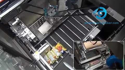 Automatic puffed bag counting robot hand inserting cartoning machine bag stacking encaser line