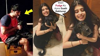 Sushant Singh Rajput DOG Fudge Meets & HUGS Dil Bechara Actress Sanjana Sanghi