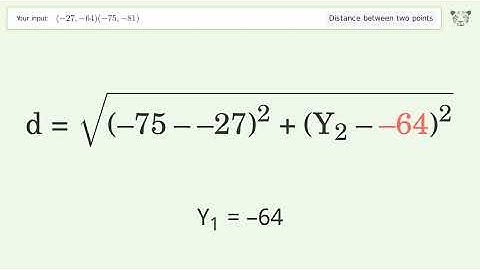 Find the distance between two points p1 (-27,-64) and p2 (-75,-81): Step-by-Step Video Solution