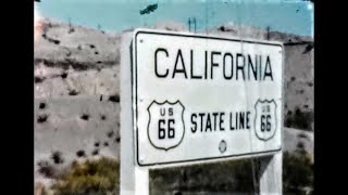 route 66 1961 8mm Home Movie traveling from Mesita NM to California.Shot of crossing into California