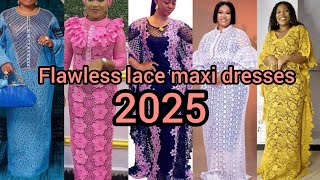 Flawless lace maxi dress designs | Colourful lace boubou styles | Lace bubu kaftan styles screenshot 4