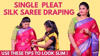 How To Drape Silk Saree in Single Pleat | Easy Tips & Tricks To Look Slim | Saree Draping Tutorial screenshot 1