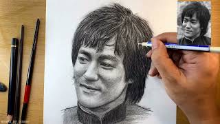 Sketch a portrait with skillful pencil technique ( Bruce Lee )