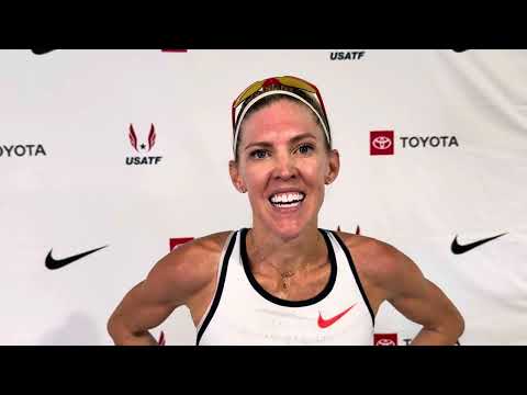 Keira D’Amato after annihilating the masters American record for 10,000 meters. 