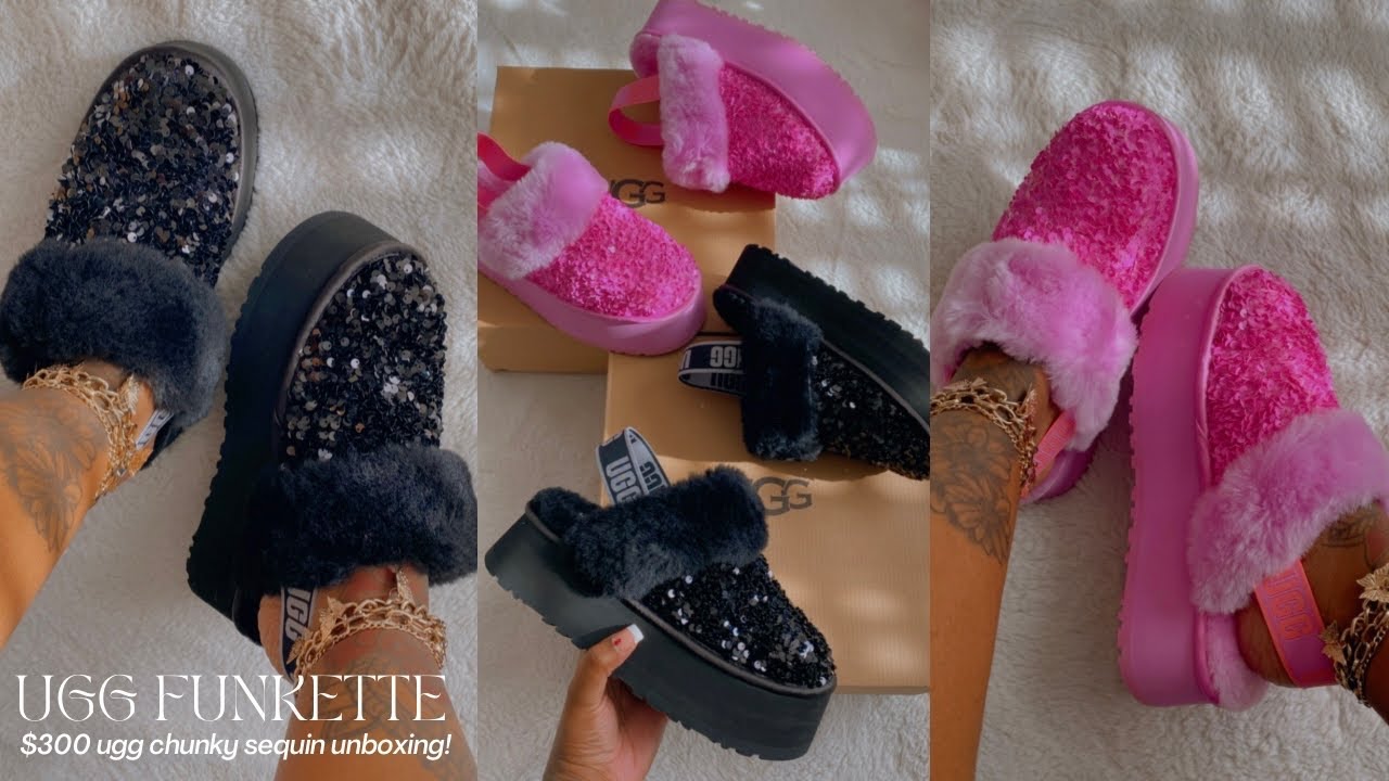 UGG FUNKETTE CHUNKY SEQUIN UNBOXING REVIEW & TRY ON HAUL