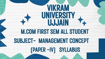 Vikram University Ujjain M.Com 1st Semester Sub - Management Concept Syllabus #viralvideo2025