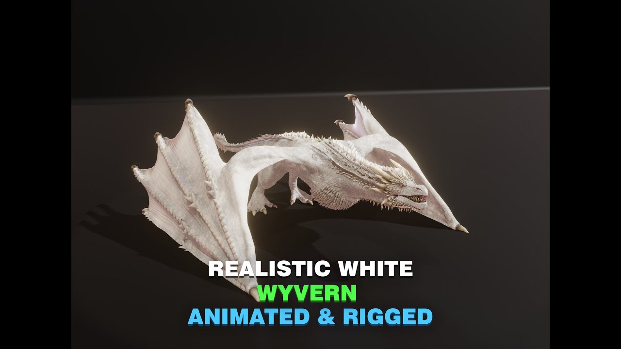 Realistic White Wyvern Animated Game-ready Low-poly 3D Model