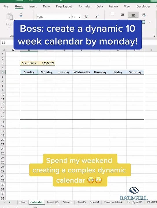 Create a dynamic 10 week calendar in excel hack 55 youtube