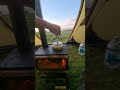 Hot tent camping. Woodstove on, kettle on. #hottent #hottentcamping #brew