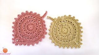 كروشيه قاعدة أكواب علي شكل ورقة شجرة - Crochet leaf coaster