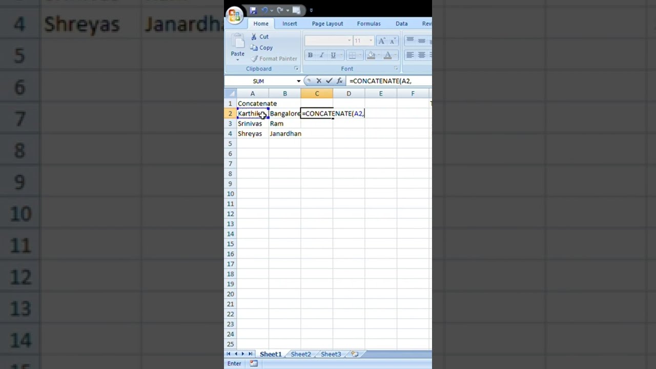 Concatenate Formula In Excel