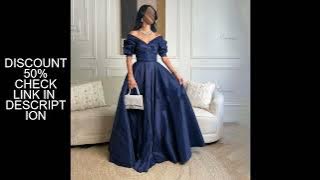 Ciynsia Dark Blue V-Neck Off Shoulder Evening Dresses Long A-Line Satin Formal Dress 2025 Simple Ele