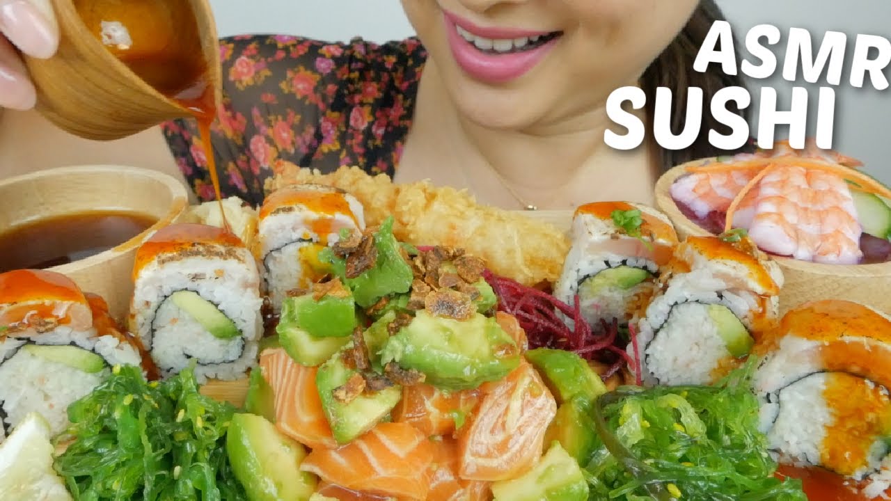 SUSHI ASMR *Tuna Tataki Roll, Avocado Salmon Sashimi, Tempura with Shrimp Sunomono No Talking |N.E