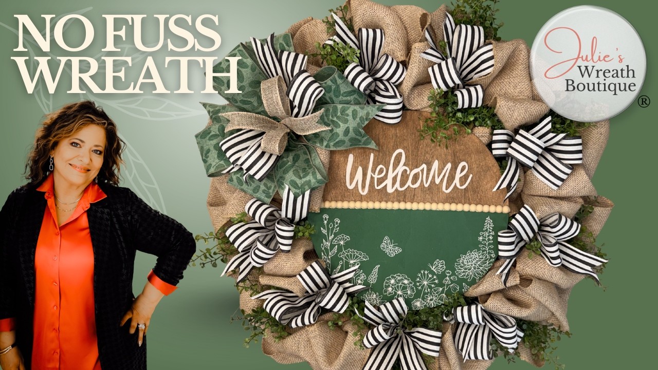 Простой мастер-класс по созданию венка из мешковины: основа из мешковины и декоративная табличка ...