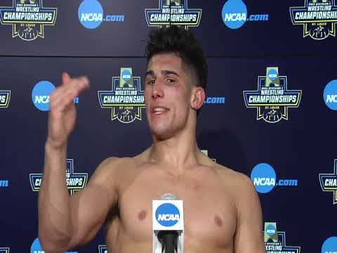 Session V - AJ Ferrari (Oklahoma State) after winning semifinals at 197