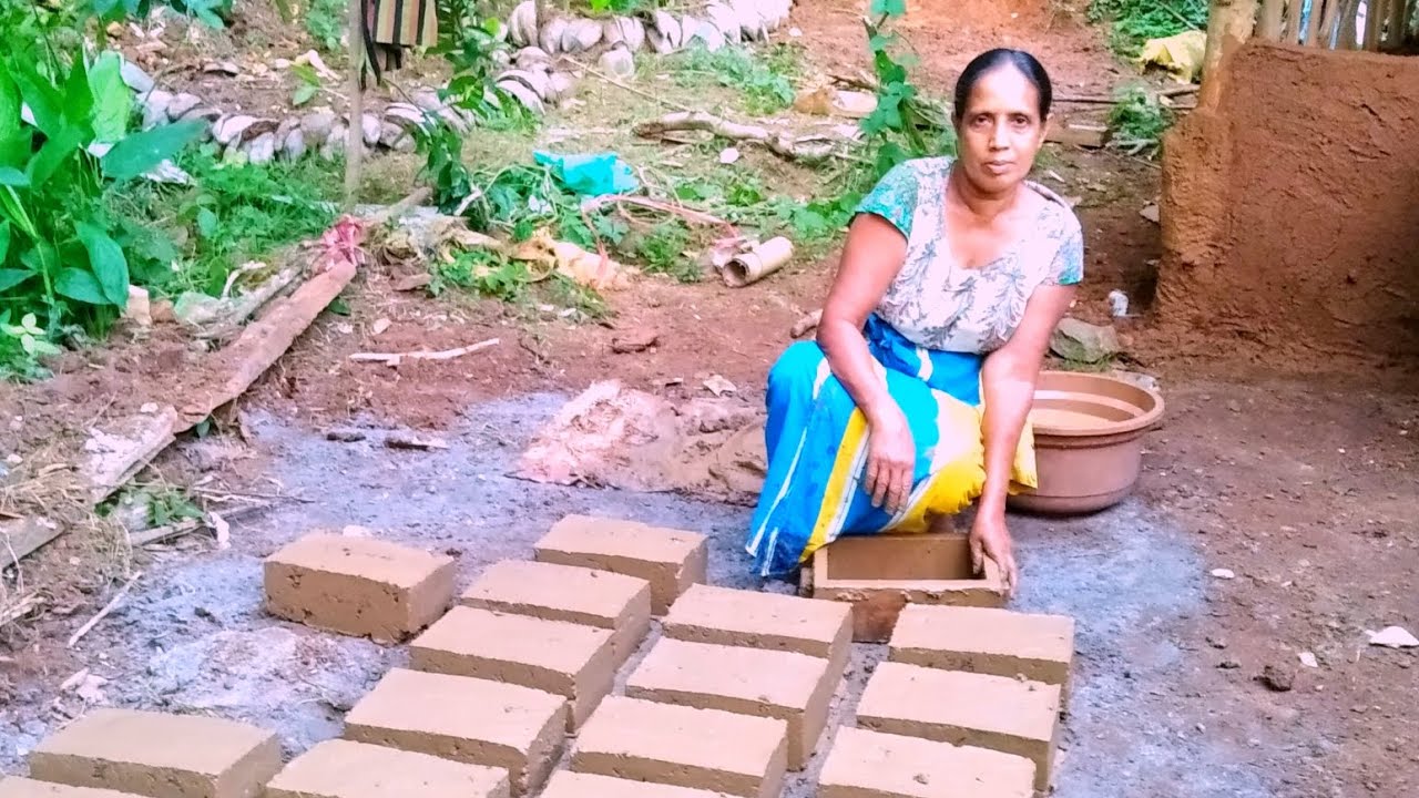 Traditional clay bricks making by village / hand made brick / soil brick making