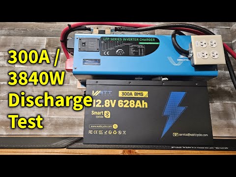 4000W Inverter vs WattCycle 12V 628Ah Battery, 300A Discharge Test