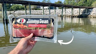 Tossing BACON Strips Around Docks To Catch Flounder!?