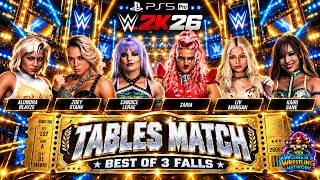 WWE 2K26 - Alundra Blayze vs Zoey Stark vs Candice LeRae vs Zaria vs Liv Morgan vs Kairi (Tables)