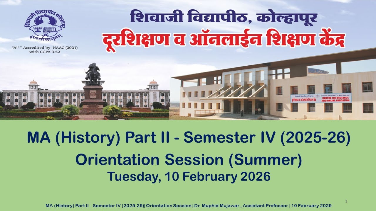 MA History Part 2  Sem 4 Orientation 10 February 2026 by Dr. Muphid Mujawar